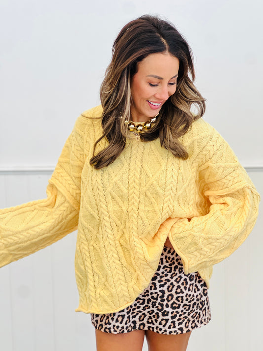 Yellow Cable Knit Sweater Top (Reg & Plus)