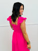 Hot Pink Flare Sleeve Midi Dress (Reg & Plus)