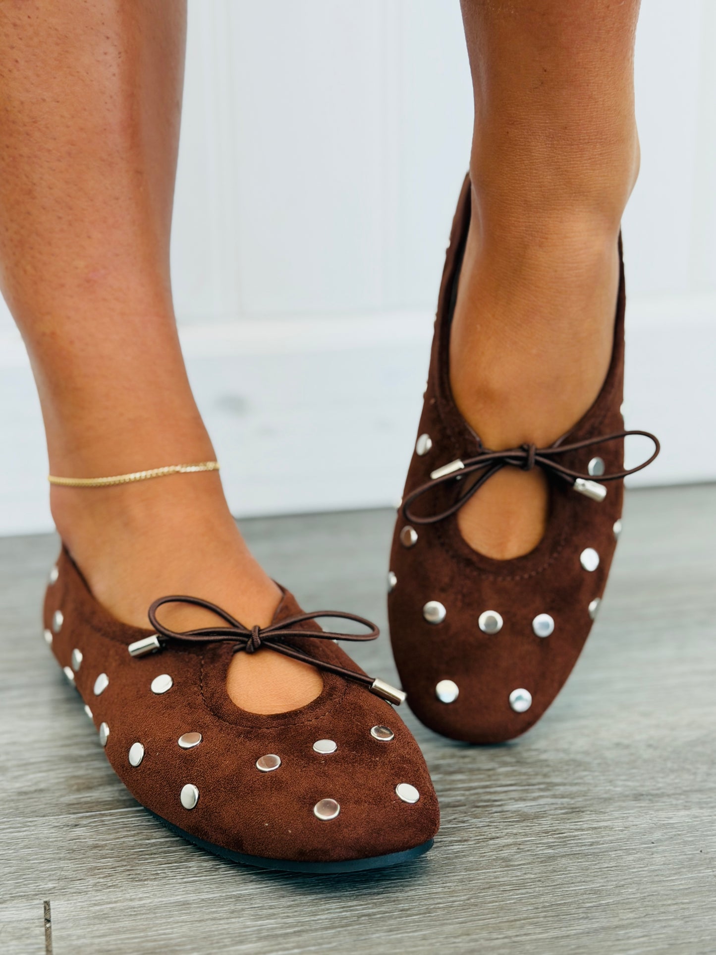 Brown Suede Studded in Style Ballet Flats
