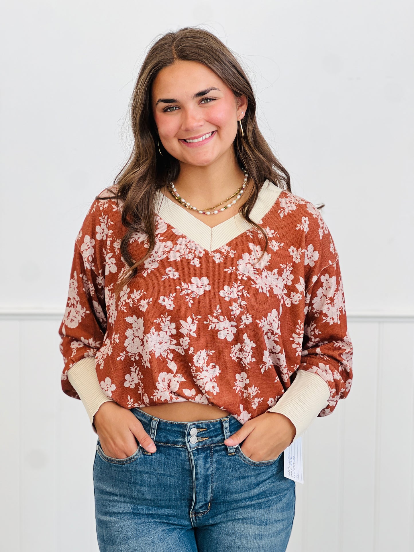 Terra Cotta Floral Pullover Top (Reg & Plus)