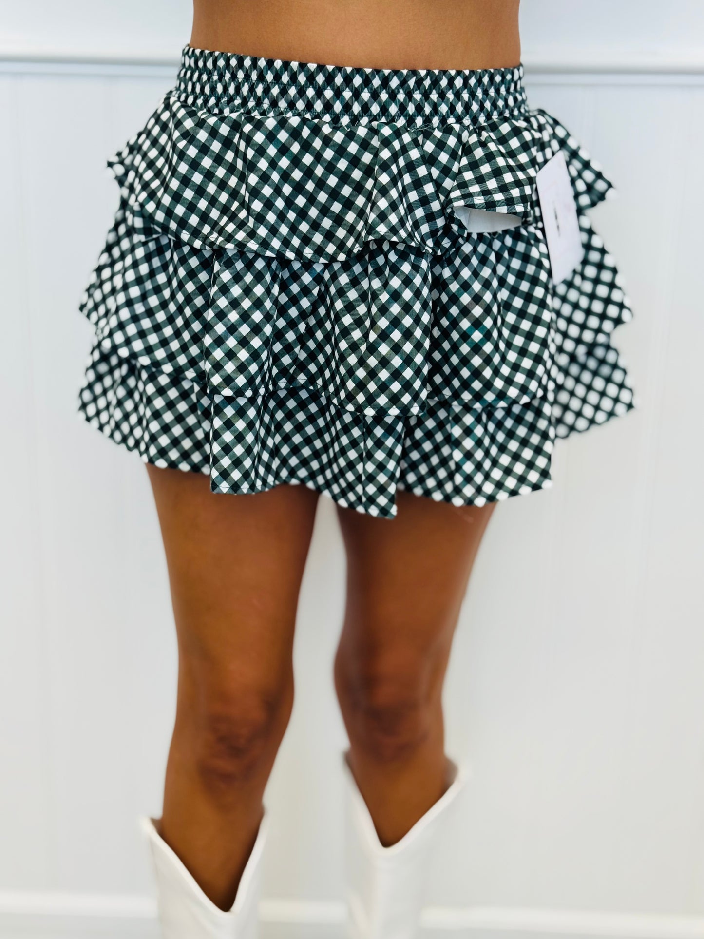 Gingham Ruffled Mini Skort (Reg & Plus)-4 Colors