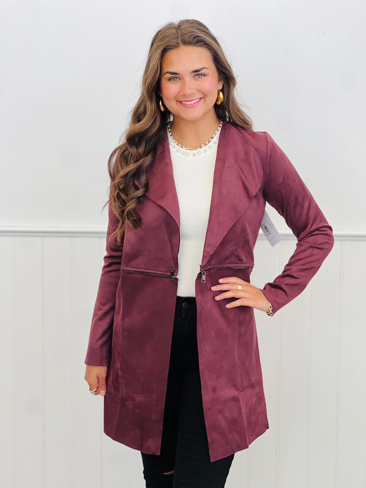 Essential Faux Suede Zip Detail Coat (Reg.)-4 Colors