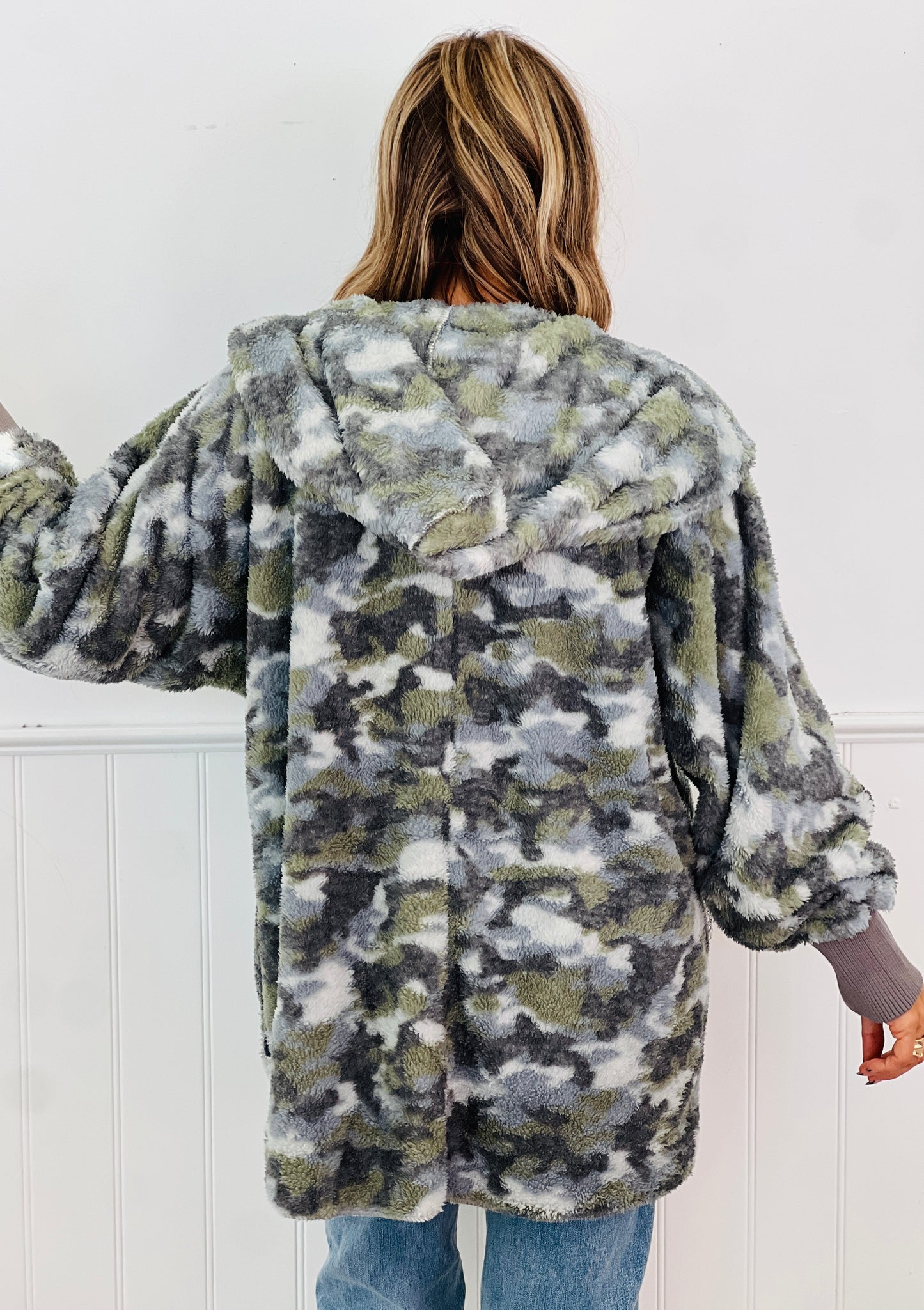Grey Camo Oversized Hoodie Coat (One Size)