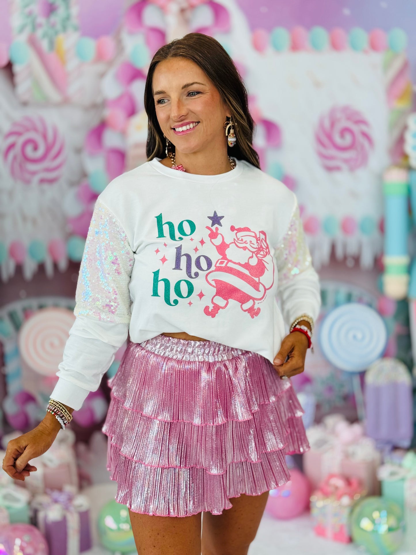 White Ho Ho Ho Santa Sequin Sweatshirt (Reg. and Plus)