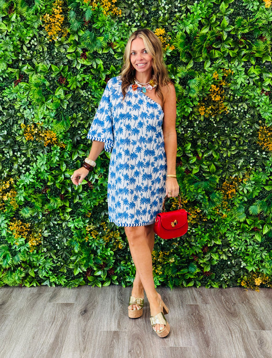 Island Breeze One Shoulder Mini Dress (Reg. and Plus)