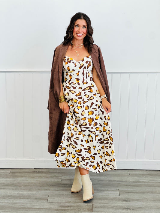 Natural Animal Print Bustier Midi Dress (Reg.)