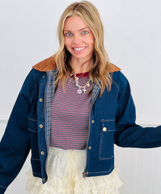 Indigo Corduroy Contrast Collar Jacket (Reg.)