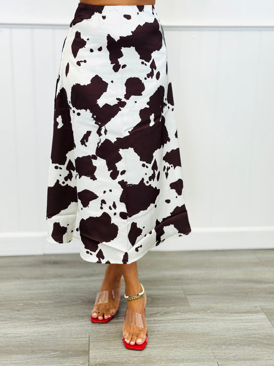 White Cow Print Midi Skirt (Reg.)