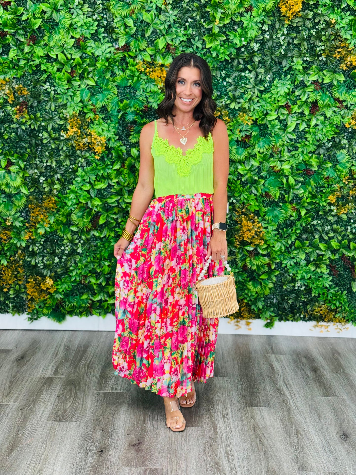 Lace Pleated Chiffon Tank Top (Reg.)- 2 Colors