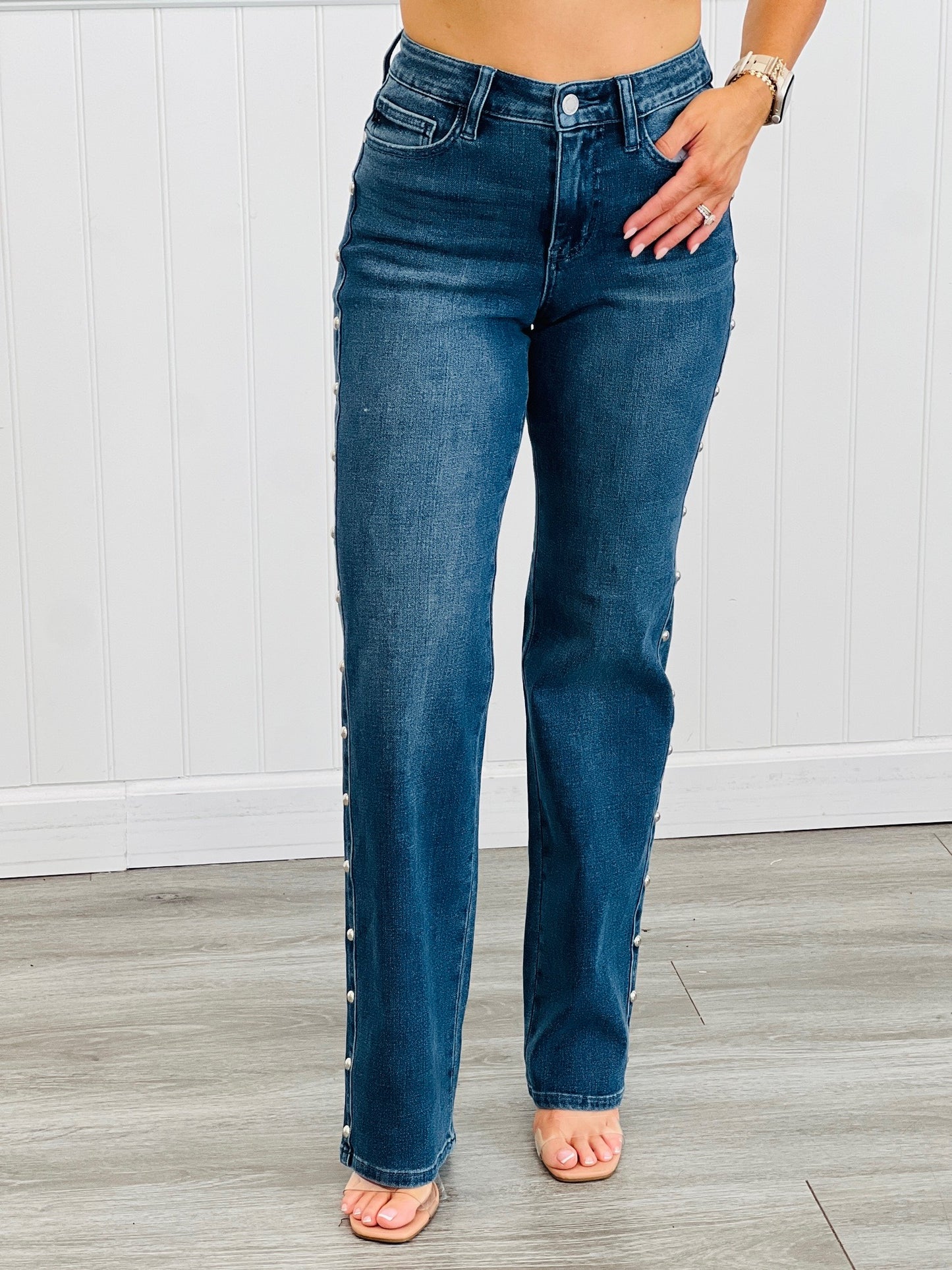 Judy Blue Studded In Sweetness Straight Jeans (Reg. and Plus)