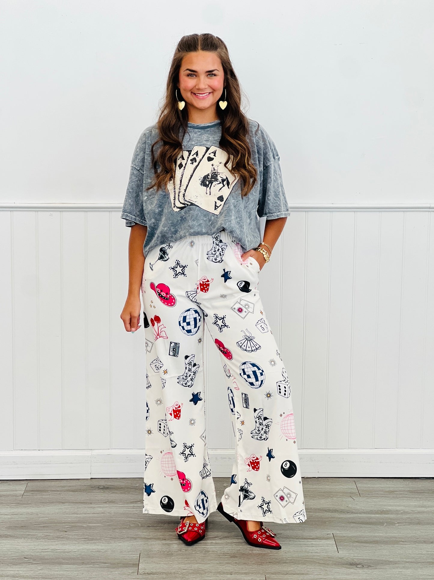 Party Collage Satin Pants (Reg & Plus)-2 Colors