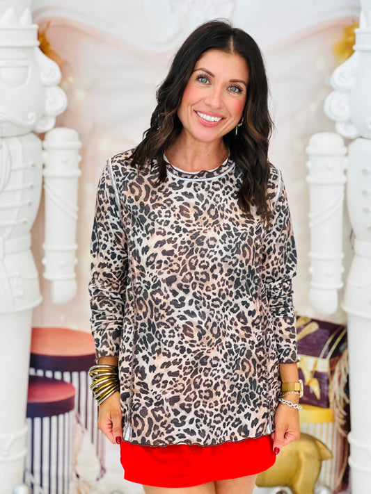 Leopard Print Outseam LS Top (Reg. and Plus)