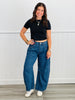 Denim Dark Striped Crop Barrel Jeans (Reg.)