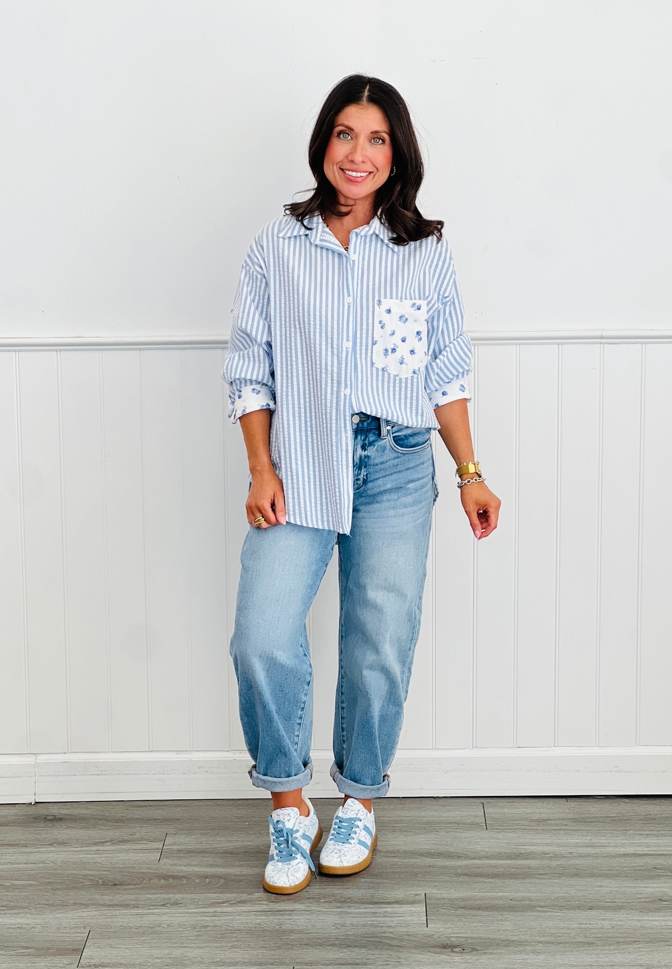 Ivory Multi Floral Contrast Shirt (Reg.)