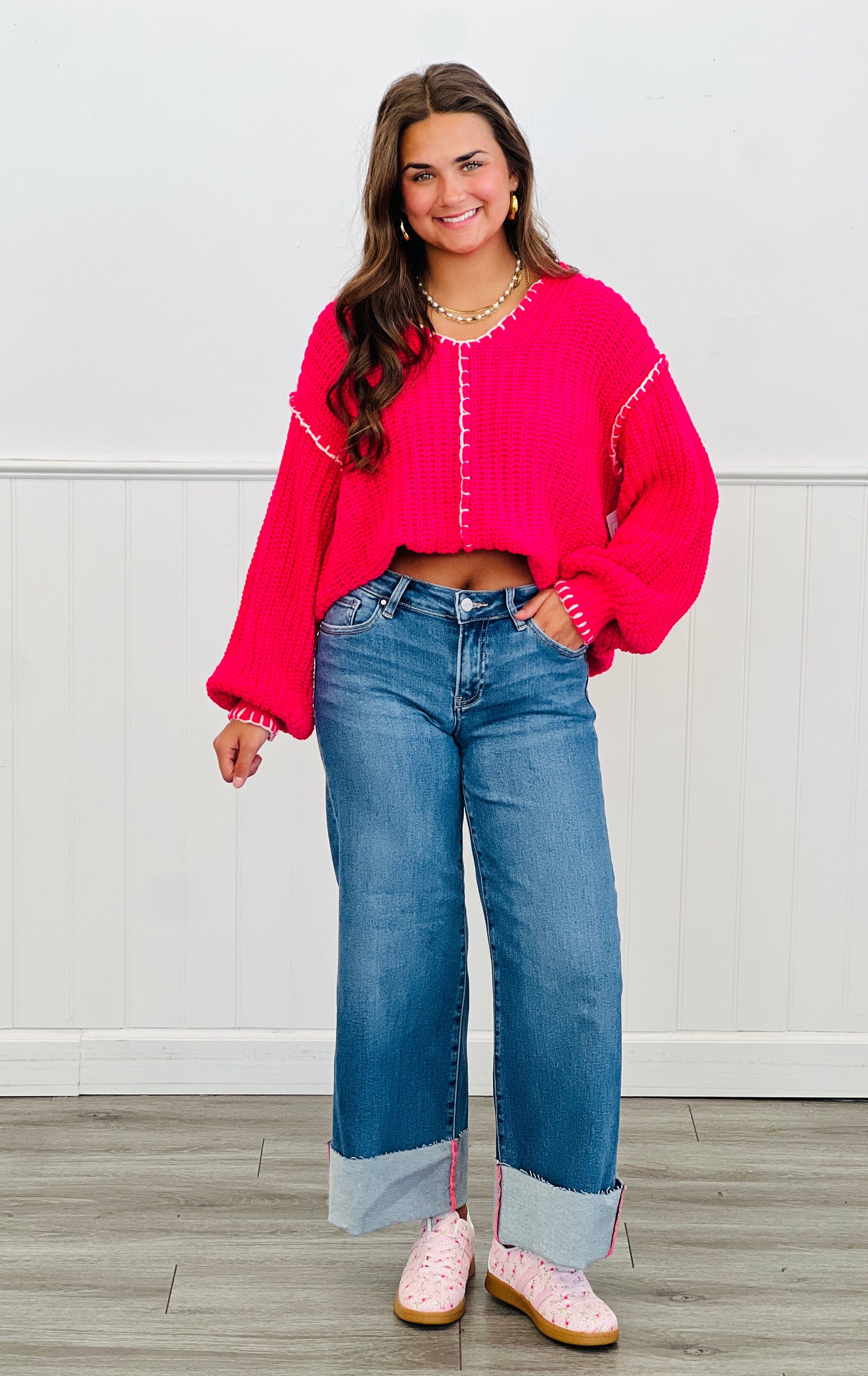 Risen Cuffed Up Wide Leg Jeans (Reg & Plus)