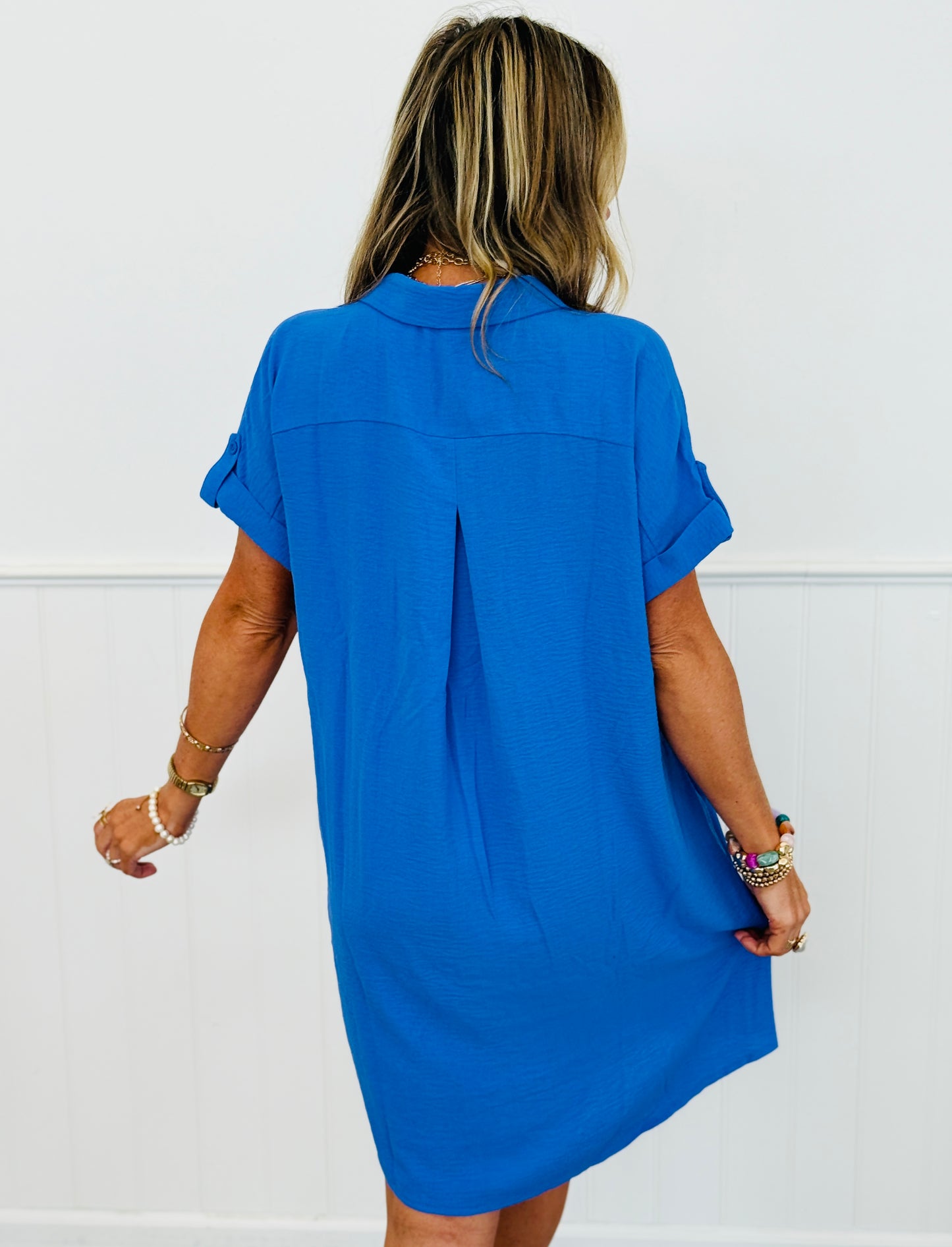 Cobalt Blue Short Sleeve Shirt Dress (Reg & Plus)