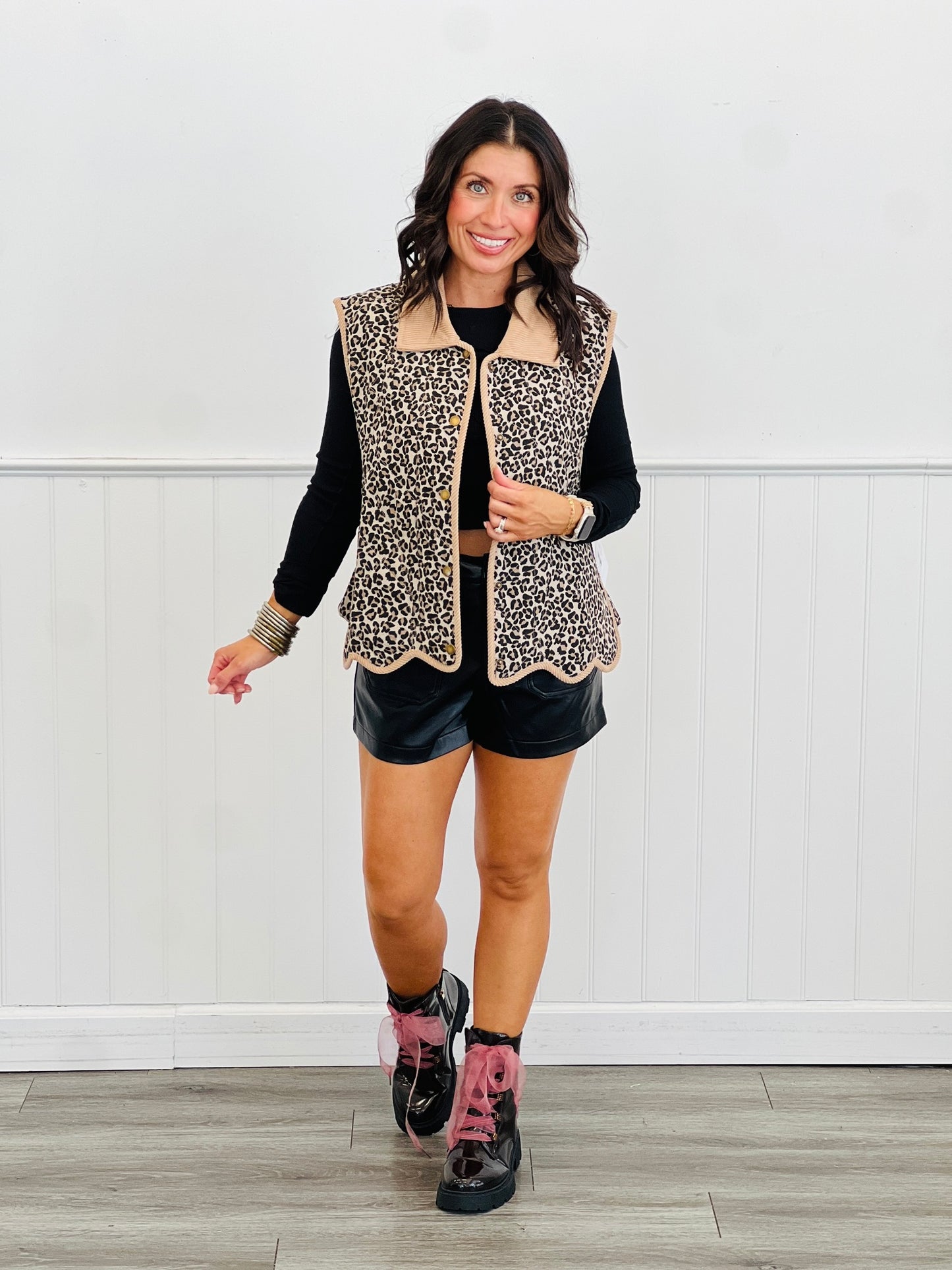 Taupe Cheetah Print Button Up Vest Top (Reg.)