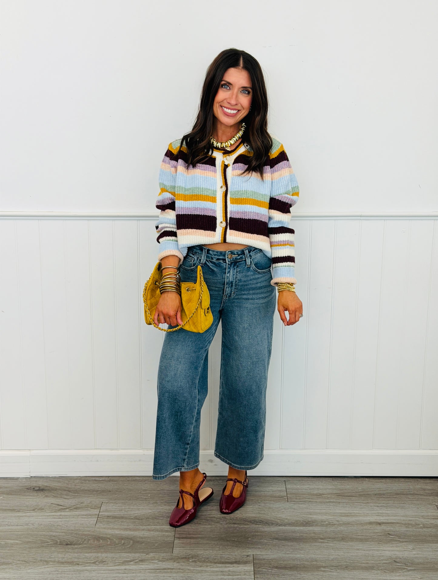 Burgundy Multi Striped Sweater Cardigan (Reg.)