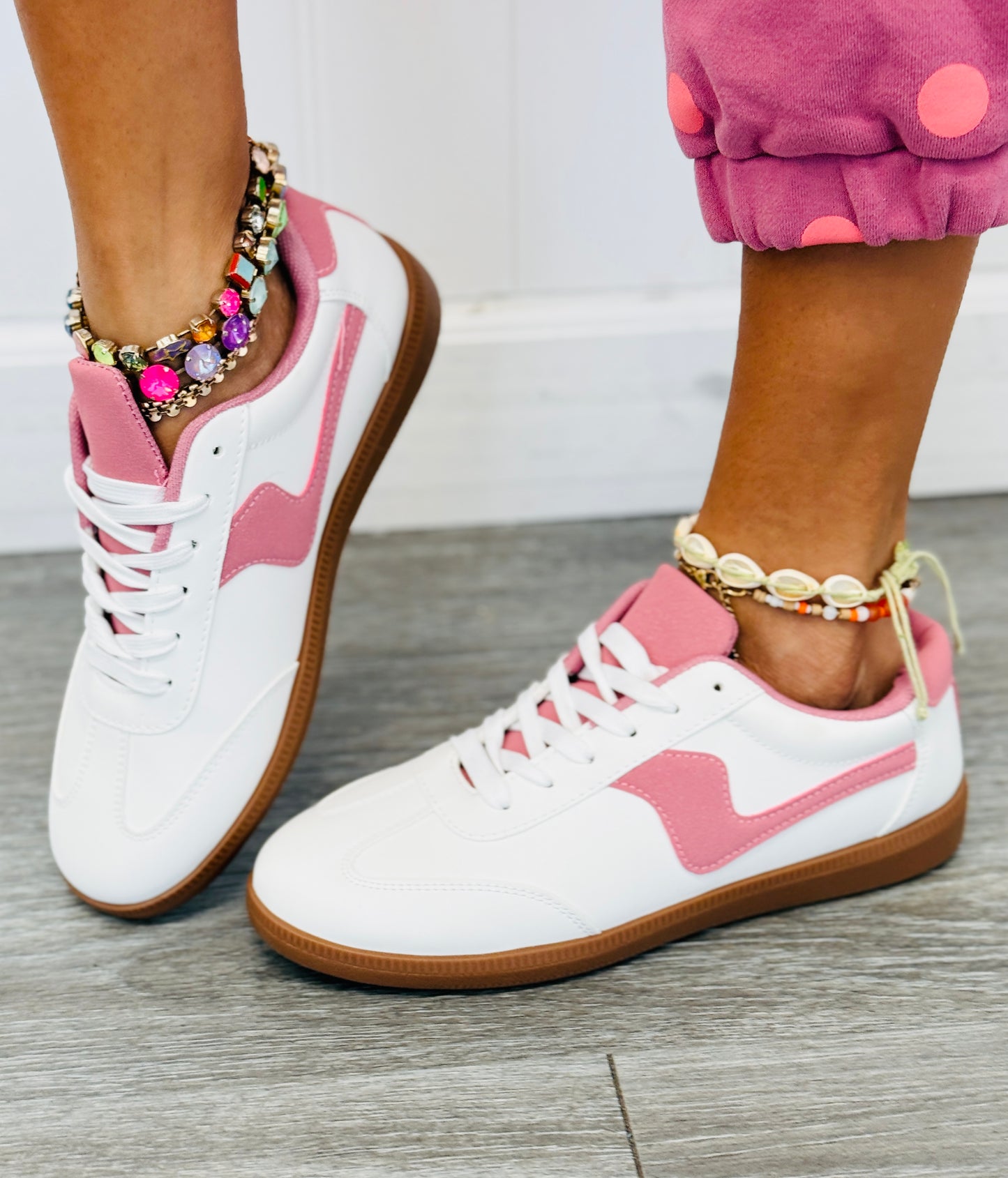 Lt Pink & White Color Pop Court Sneakers