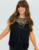 Black Beaded Sequins Short Sleeve Top (Reg.)