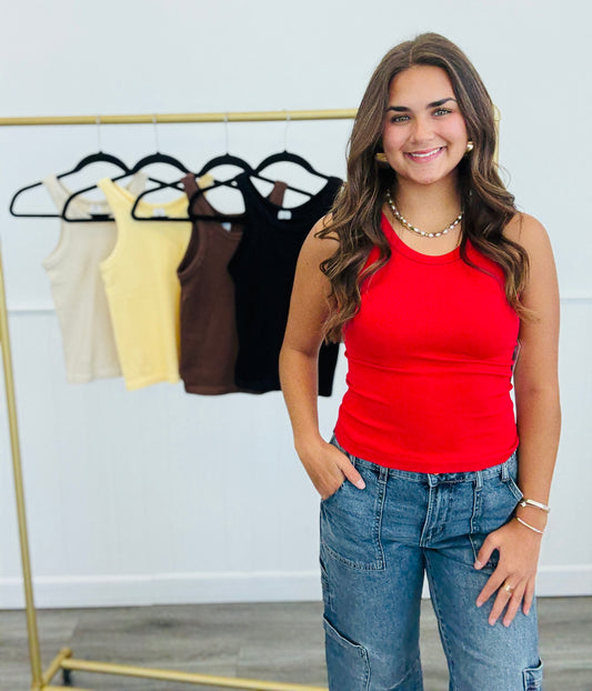 Ribbed Seamless High Neck Tank (Reg.)-5 Colors