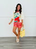 Dear Scarlett Red Multi Print Shorts (Reg. and Plus)