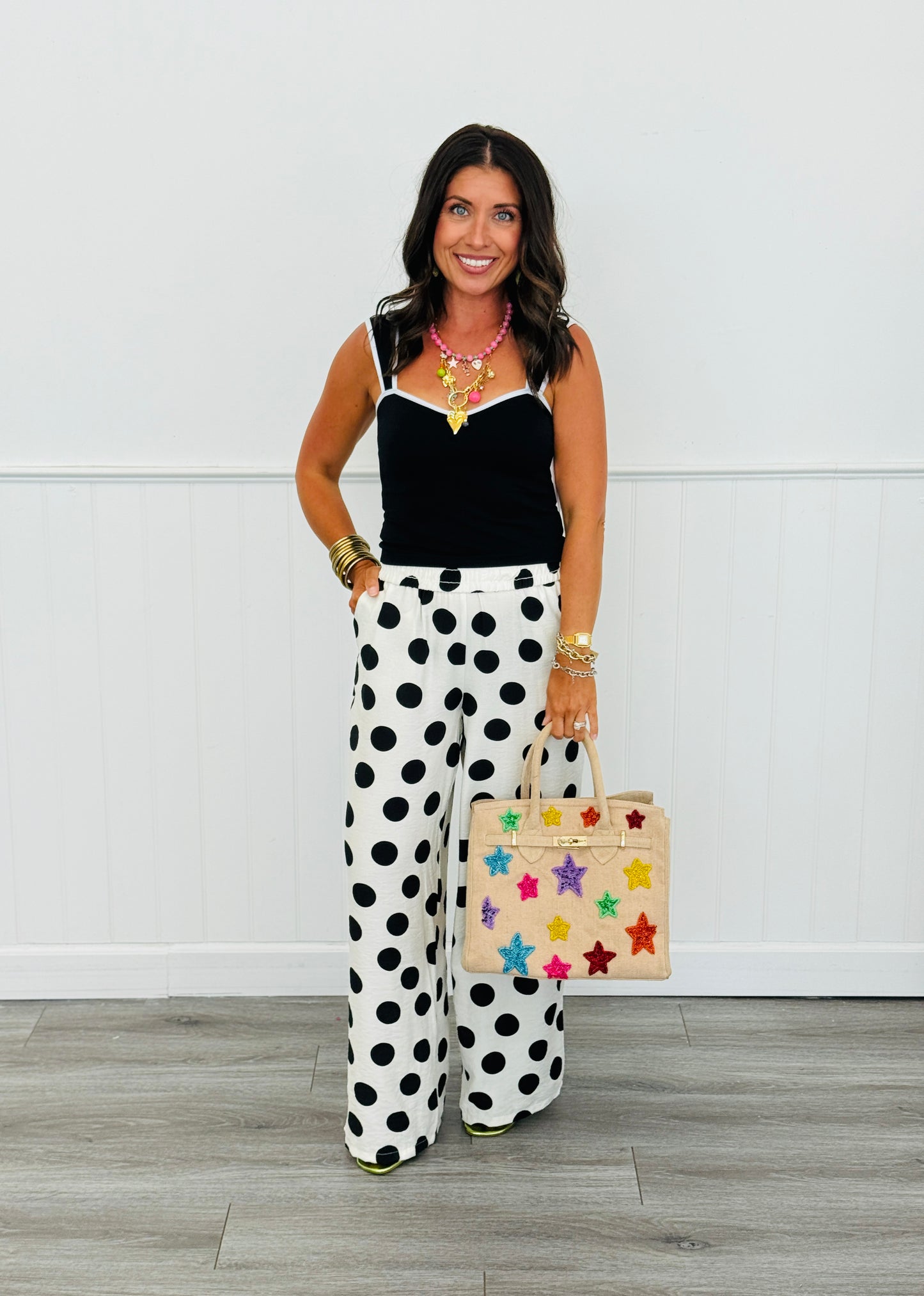 White/Black Polka Dot Pocket Pants (Reg.)