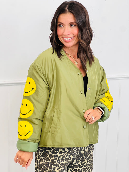 Olive Smiling Sleeves Puffer Jacket (Reg.)