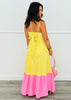 Yellow Striped Back Bow Tie Midi Dress (Reg.)