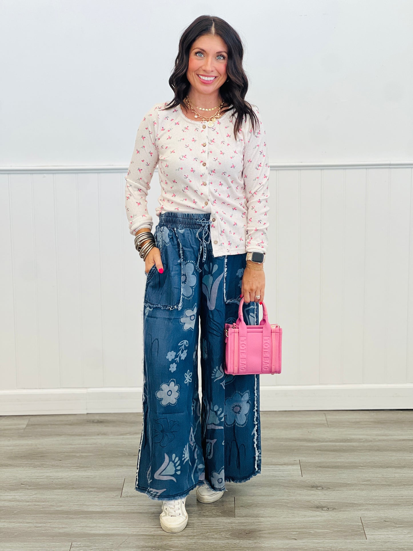 Washed Denim Floral Pop Pants (Reg & Plus)