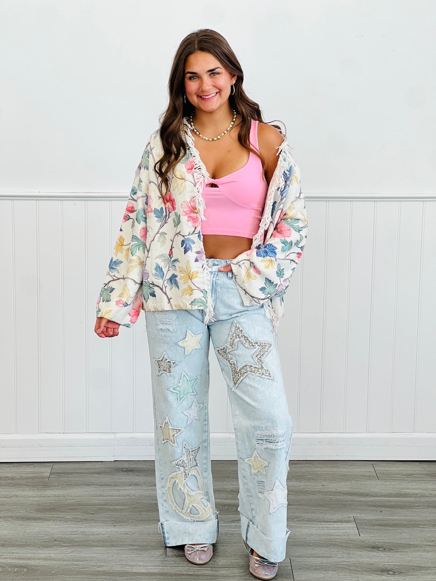 POL Cream Floral Sweater Cardigan (Reg.)