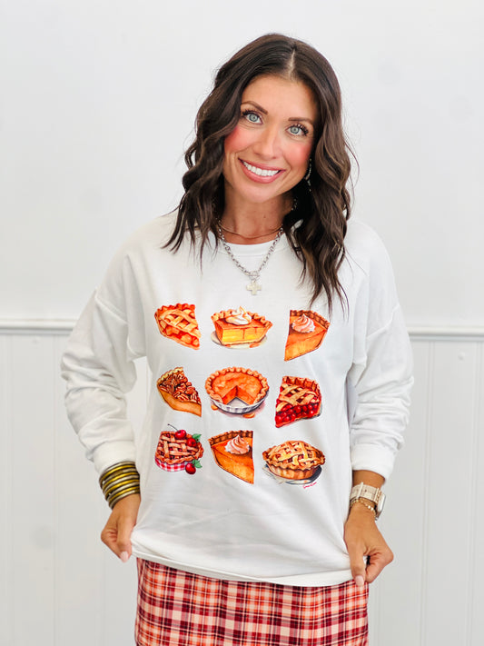 White Variety Pies Long Sleeve Top (Reg. and Plus)