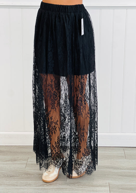 Black Scalloped Lace Midi Skirt (Reg.)