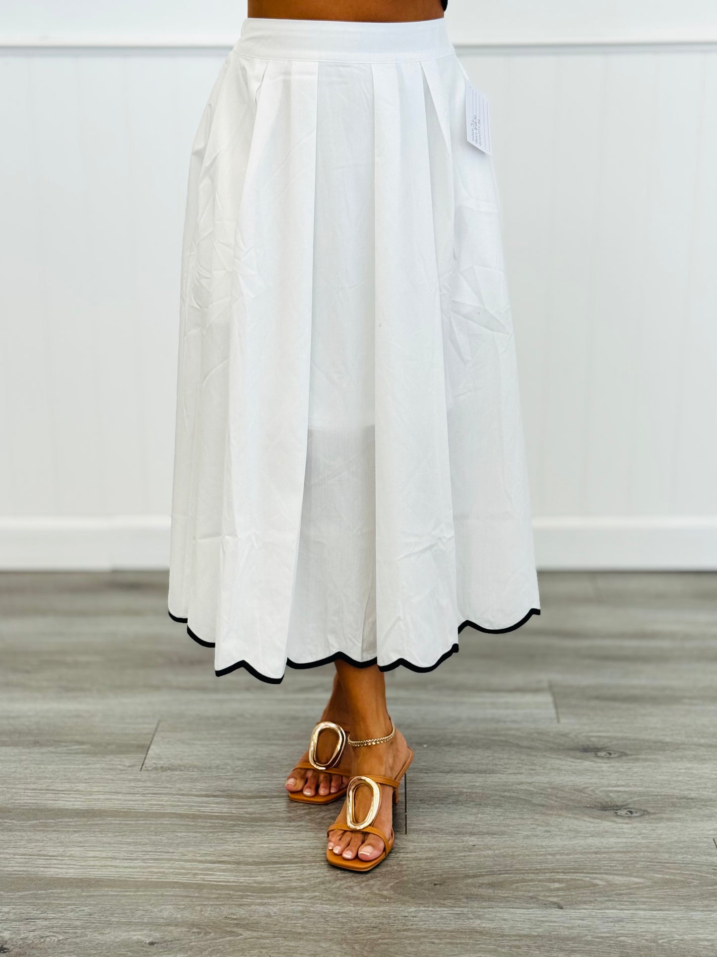 Off White Contrast Binding Midi Skirt (Reg.)