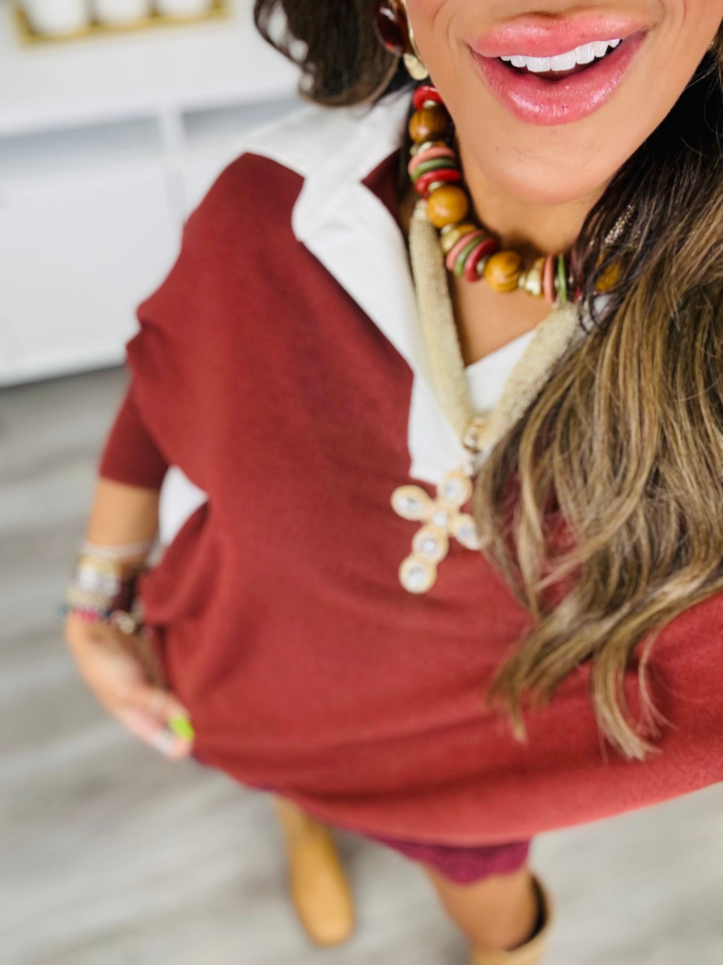 Burnt Sienna Hacci Collared Top (Reg.)