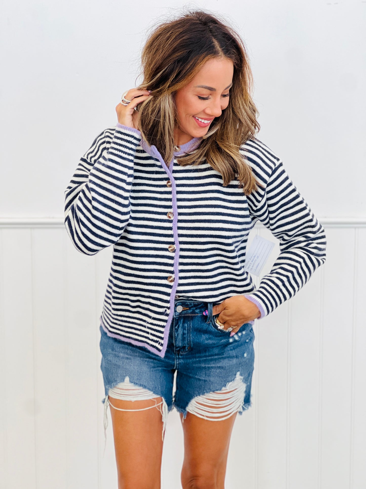 Contrast Stripe Sweater Cardigan (Reg.)-2 Colors