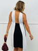 Black/White Open Back Halter Mini Dress (Reg.)