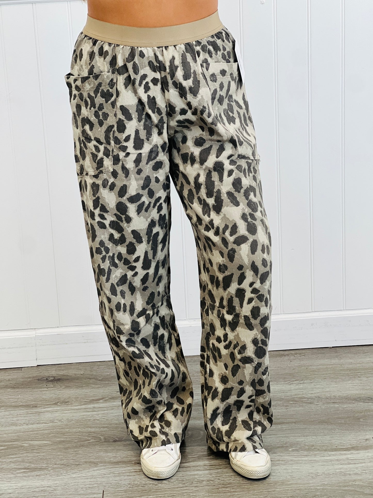 Grey/Charcoal Leopard Wide Leg Pants (Reg. and Plus)