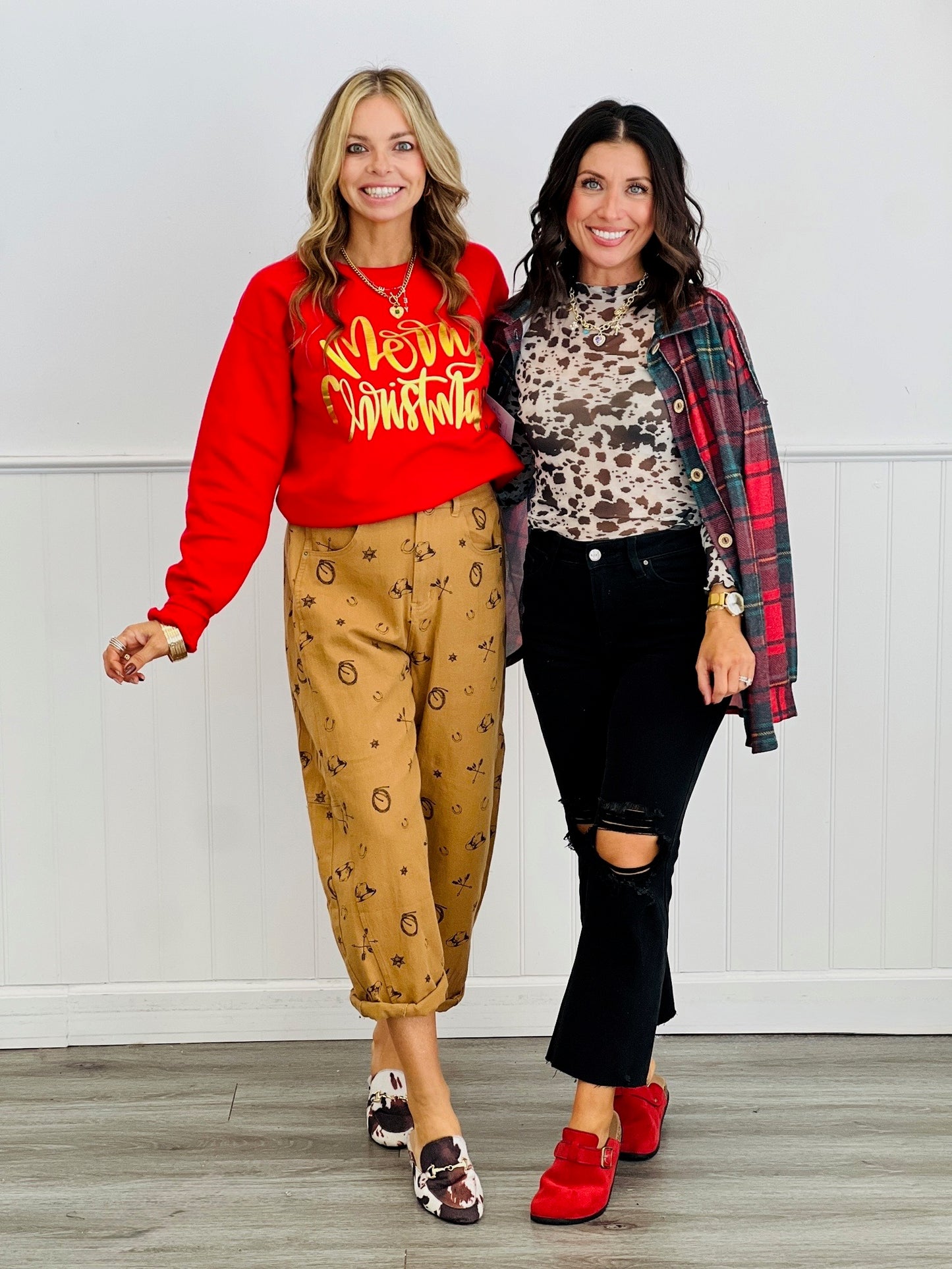 Washed Taupe Western Print Ankle Pants (Reg & Plus)