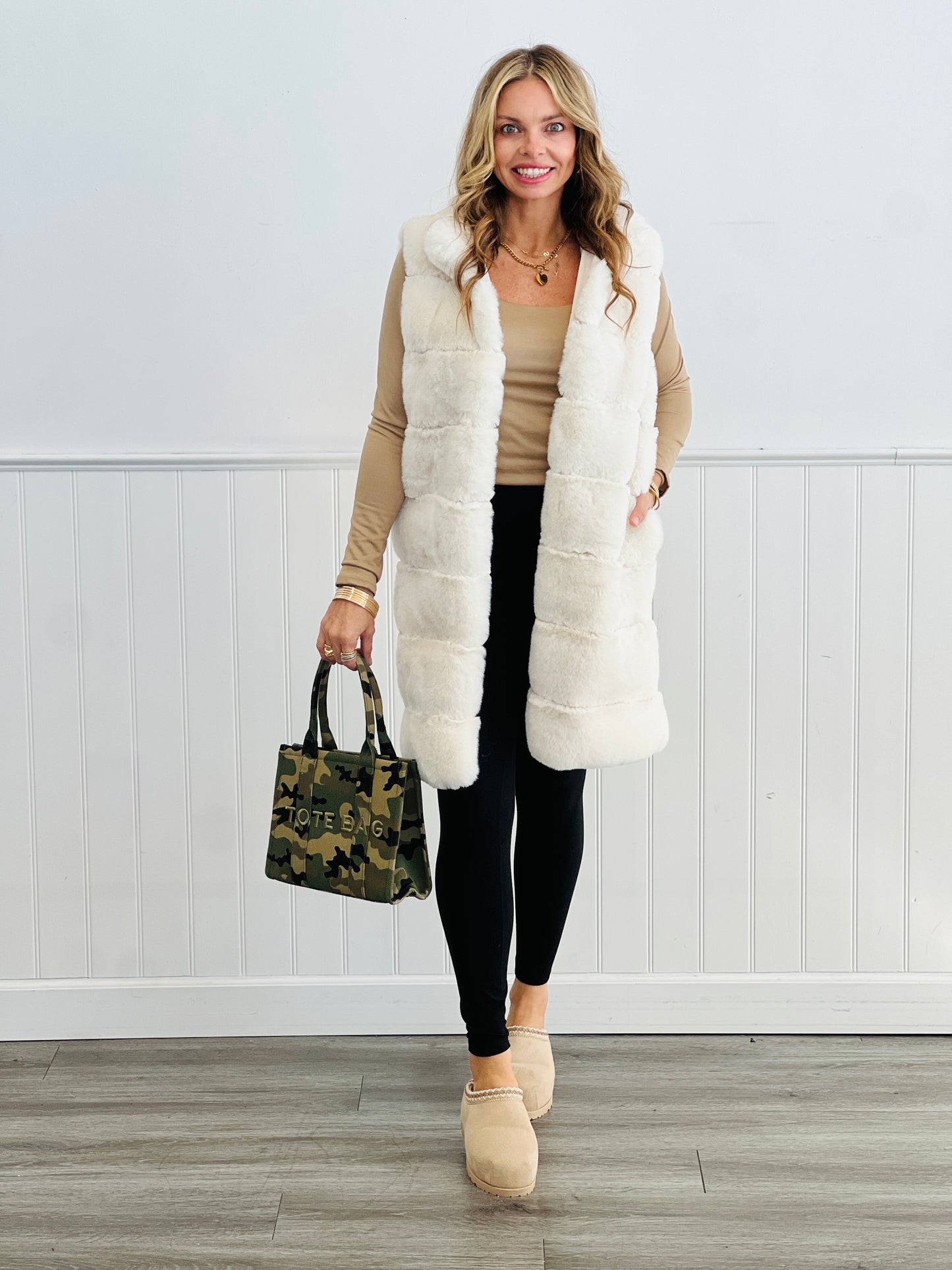 Cream Puff Fuzzy Longline Vest (Reg & Plus)