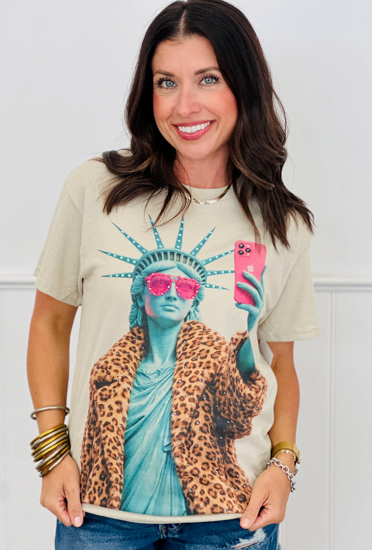 Lady Liberty Selfie Bling Tee (Reg. and Plus)