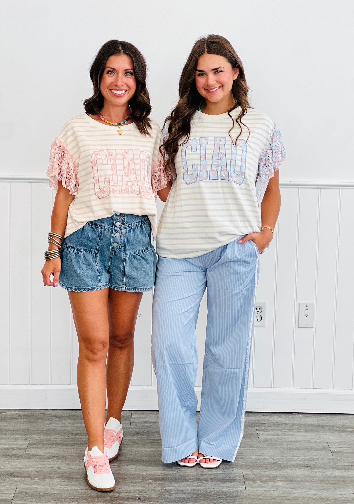 Striped Lace Trim Boxer Pants (Reg.)-2 Colors
