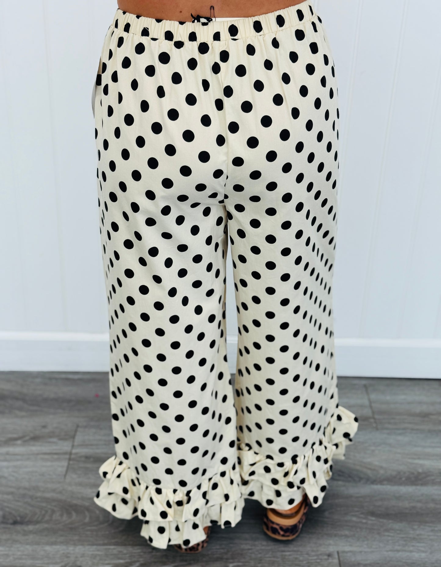 Cream/Black Ruffled Hem Polka Dot Pants (Reg.)
