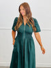 Dark Green Front Zip Midi Dress  (Reg & Plus)