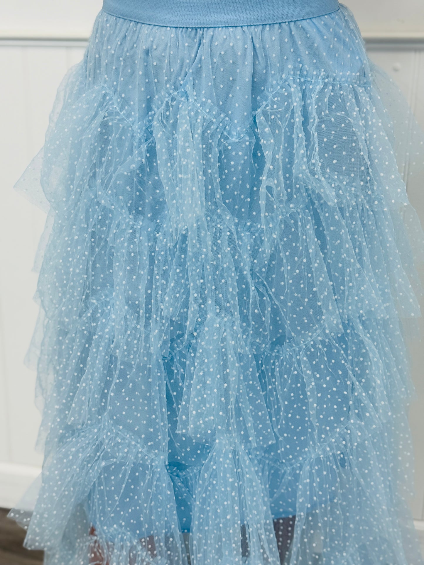 Baby Blue Tiered Tulle Mesh Midi Skirt (Reg & Plus)