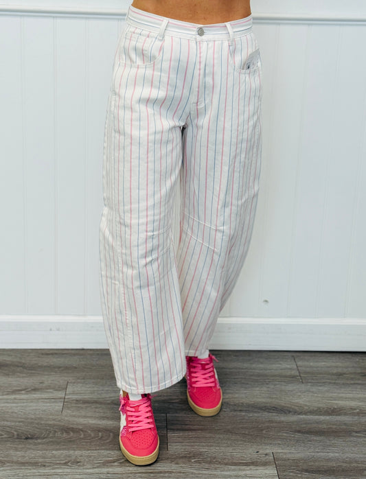 Pink/Blue Stripe Back Buckle Pants (Reg.)