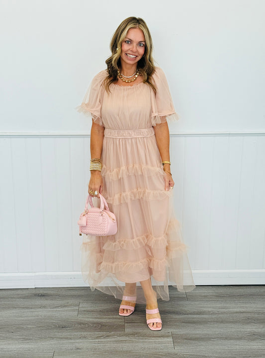 Blush Tulle Tiered Midi Dress (Reg. and Plus)