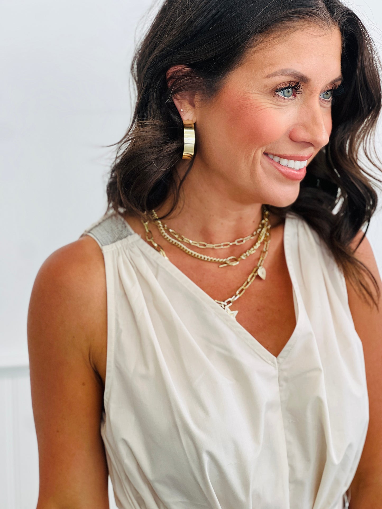 Cream Belted Sleeveless Midi Dress (Reg. & Plus)