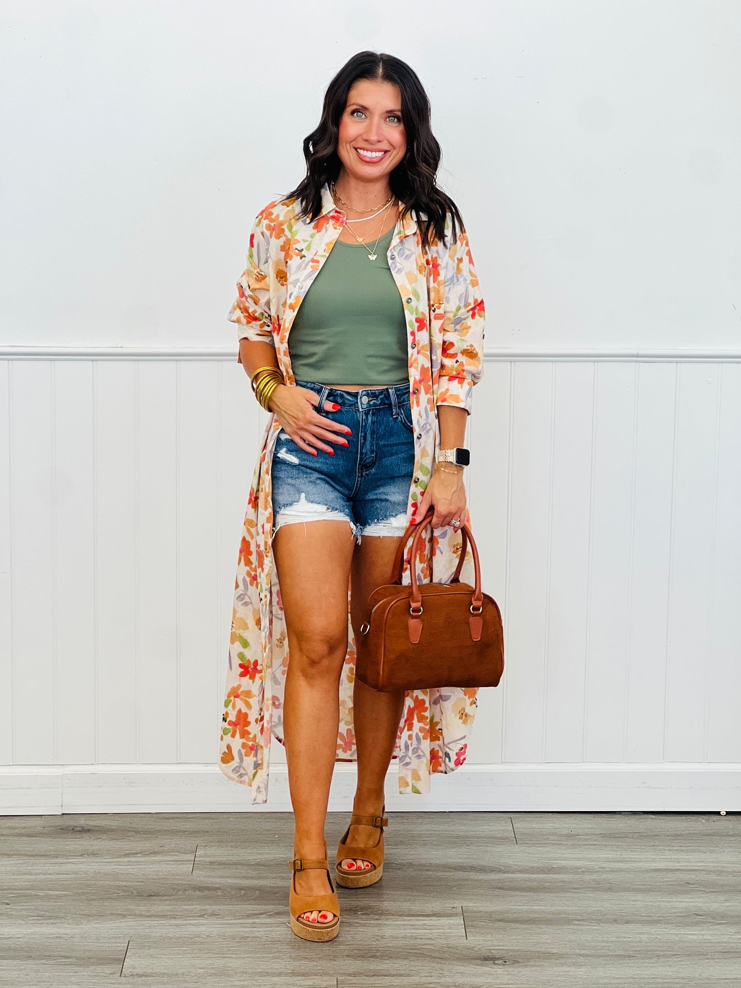 Multi Floral Midi Shirt Dress (Reg & Plus)