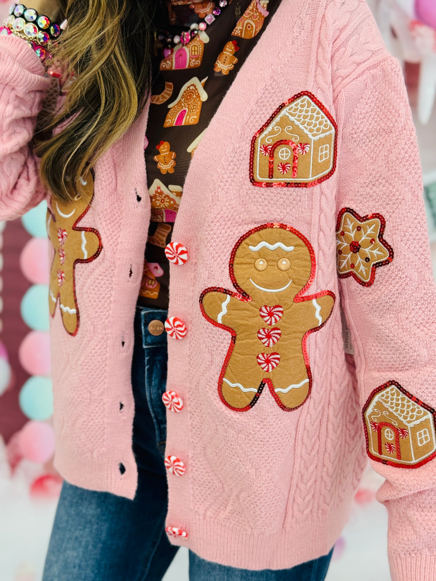 Pink Gingerbread Man Cardigan (Reg. and Plus)
